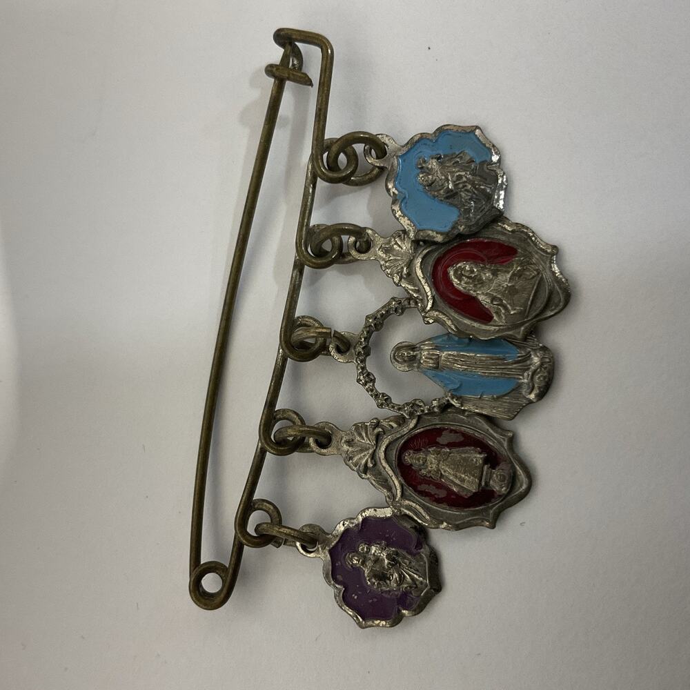Miraculous Virgin Mary enamel medal on pin - Picture 2 of 5